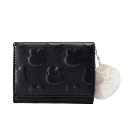 BAOPENB Damen Geldbeutel Kleine Geldbörse, süße Kurze Geldbörse, Damen, einfarbig, niedlich, einfach, mit Mehreren Karten, Tasche, Null-Geldbörse(Black) von BAOPENB