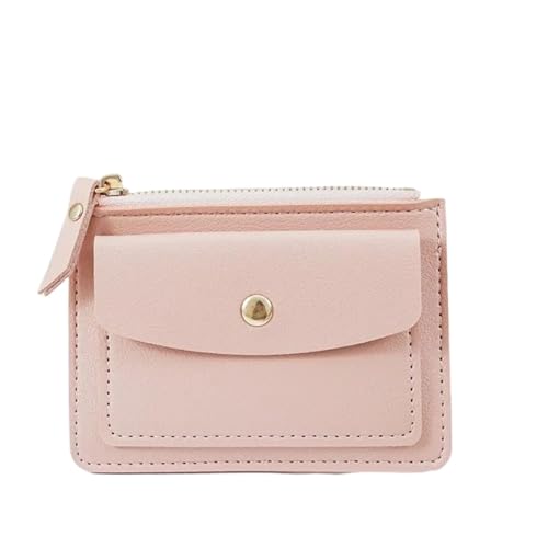BAOPENB Damen Geldbeutel Quadratische Geldbörse aus Leder, einfach, multifunktional, mit Reißverschluss, kurzes Portemonnaie, Kartenetui, kurzes Portemonnaie(Pink) von BAOPENB