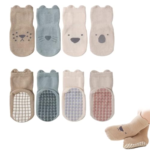 BAOSROY Rutschfeste Socken für Baby,4 Paar Baby Socken Anti Rutsch,Baby Stoppersocken Baumwolle,Antirutsch Krabbelsocken,Winter Warme Kleinkinder Rutschsocken,Krabbelsocken,Winter Anti Rutsch Socken von BAOSROY