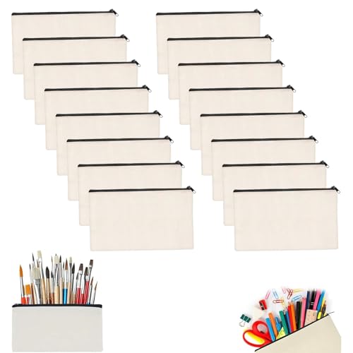 BAOSROY Stoffbeutel mit Reißverschluss,Kosmetiktasche Segeltuch,Stoffbeutel Blanko,DIY Blanko Stoffbeutels,Federmäppchen Stoff,DIY Stoff Federmäppchen,für Arbeit Schule Reisen,16PCS von BAOSROY