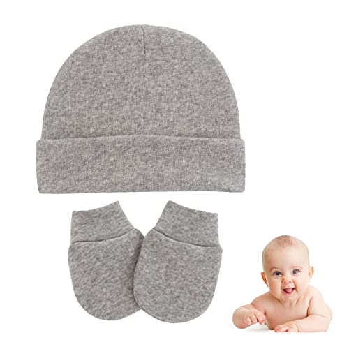 BAOSROY Neugeborene Baby Mütze und Handschuhe Set,Baby Mütze,Mütze Winter Baby,Neugeborenes Baby Mütze,Baumwolle Mütze Handschuhe Set für Neugeborene Slouch Beanie Jungen Mädchen für 0-6 Monate von BAOSROY