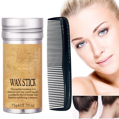 Haarwachs Stick,Wachsstift Haare,Haar Wax Stick Damen,Haarwachs Stift,Haar Styling Stick,Haar Pomade Stick für Professionellen Salon und Heimgebrauch,mit 1 Kamm Schwarz,75g von BAOSROY