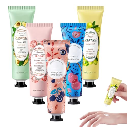 Handcreme Set,Handcreme,5pcs Handcreme Geschenkset,Handcreme Weihnachtsgeschenke,Plant Fragrance Handcreme,Handcreme Mini,Handcreme für Sehr Trockene Hände,Weihnachten Geburtstags Geschenk von BAOSROY