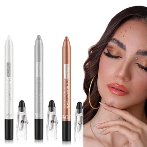 Lidschatten Stift,3pcs Eyeshadow Stylo,Highlight Eyeshadow Pencil,Crayon Wasserfester Lidschattenstift,Lidschatten Stift Wasserdicht,Glitter Lidschatten,Make up Stift,Glitter Eyeshadow Eyeliner Pen von BAOSROY