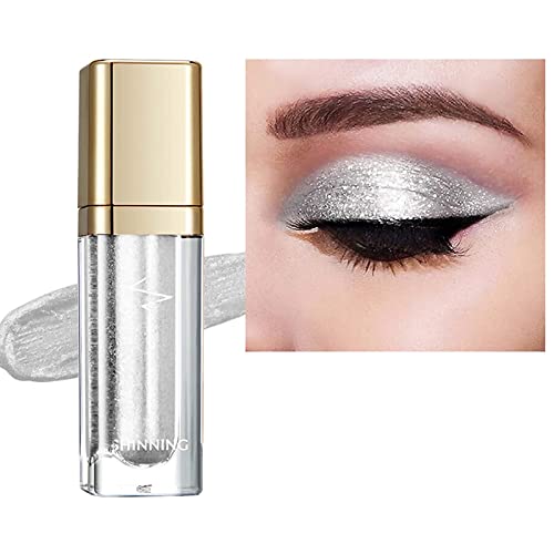 Flüssiger Lidschatten,Flüssiger Lidschatten Glitzer,Flüssiger Lidschatten Wasserfest,Liquid Eyeshadow Makeup Langlebige Shiny Glitter Wasserdicht Schimmer (Diamant Weiß) von BAOSROY