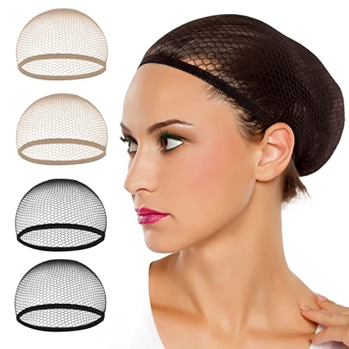 Wig Cap,Nylon Perücke Kappe,Perückenkappen,Perückennetz Haarnetz,Wig Cap Set,Elastische Haarnetz Nylon Wig Cap für Frauen und Männer,4 Stück von BAOSROY