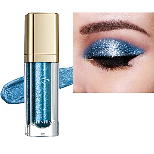 Flüssiger Lidschatten,Flüssiger Lidschatten Glitzer,Flüssiger Lidschatten Wasserfest,Liquid Eyeshadow Makeup Langlebige Shiny Glitter Wasserdicht Schimmer (Helles Seeblau) von BAOSROY