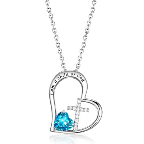 BAOWING Halskette mit Herz-Kreuz und Geburtsstein "I Am a Child of God", Schmuck, Taufgeschenk, Erstkommunion, Geschenke für Mädchen, Patentochter, Tochter, Teenager, Frauen, [Edelstahl", "Zirkonia BAOWING Halskette mit Herz-Kreuz und Geburtsstein "I Am a Child of God", Schmuck, Taufgeschenk, Erstkommunion, Geschenke für Mädchen, Patentochter, Tochter, Teenager, Frauen, [Edelstahl", "Zirkonia von BAOWING