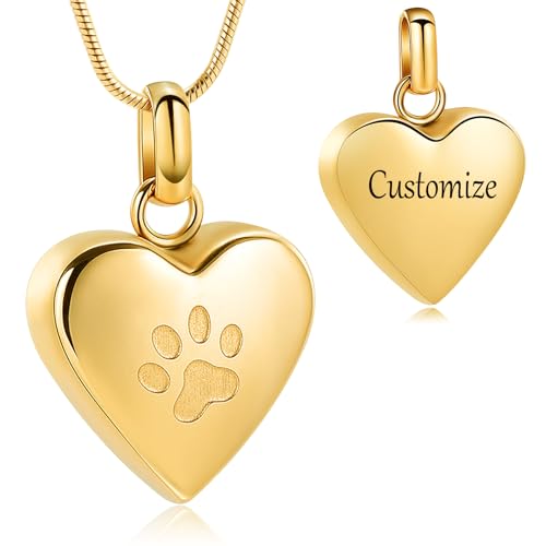 BAOWIQI Urnen-Halskette mit Pfotenabdruck, Herz-Urnen-Halskette für Asche für Damen und Herren, Andenken für Mensch/Hund und Katze, Edelstahl, Kein Edelstein von BAOWIQI