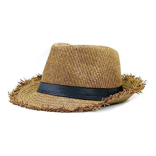 BAOZENGMUY Sonnenhut Strohhut Hut Strandhut Herren Sommer Panamamütze Casual Fedora Hut Herren Strohhut Uv-Schutz Breite Krempe Sombrero 56-58Cm Braun, Einheitsgröße von BAOZENGMUY