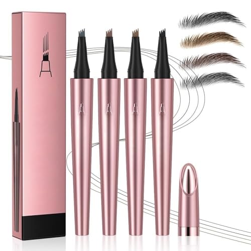 Augenbrauen-Tätowierungsstift mit 4 Mikrogabelspitzen, 3D-Microblading, wasserfester Augenbrauenstift, natürliches Make-up, feine Striche, magische Augenbrauenstiftspitze for Frauen(Color:Colorful) von BARASH