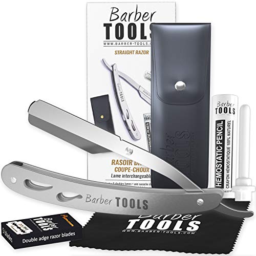 Rasiermesser Herren - Bart Rasierer + Rasierklingen + Tragetasche - Barber Rasierer mit Wechselklinge (Silber) Rasiermesser Herren - Bart Rasierer + Rasierklingen + Tragetasche - Barber Rasierer mit Wechselklinge (Silber) von BARBER TOOLS