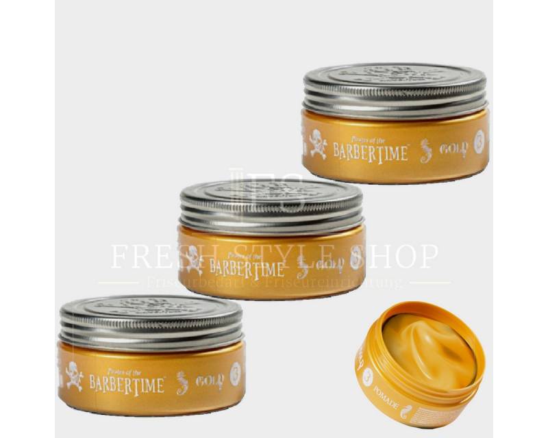 BARBERTIME Haarwachs 3x Haarpomade Hair Pomade Styling Pomade 150ml Gold, 3-tlg. von BARBERTIME