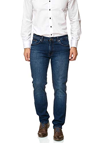 BARBONS Herren Jeans - Bügelleicht - Regular-Fit Stretch - Business Freizeit - Hochwertige Jeans-Hose 02-Blau 34W / 30L von BARBONS