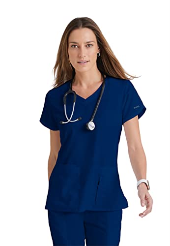 BARCO Grey's Anatomy Damen Cora Top Crossover V-Ausschnitt Medizinisches Scrub Top mit 4 Taschen & Tulpenärmeln - Blau - Klein von BARCO