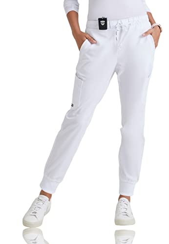 BARCO Grey's Anatomy Kira Jogger Scrub Hose für Damen mit 5 Taschen, Weiß, Large Hoch von BARCO