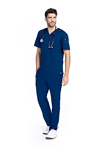 BARCO Grey's Anatomy Scrubs – Evan Scrub Top für Herren, Lapover V-Ausschnitt, pflegeleichtes Herren-Scrub-Top, Indigo/Mandala-Traum, XL von BARCO