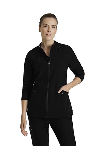 BARCO One Venture Scrub Jacke für Damen, Reißverschluss vorne, 4 Taschen, 4-Wege-Stretch, medizinische Aufwärmjacke für Damen, Schwarz, X-Large von BARCO