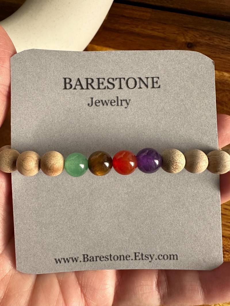 4 Elemente Edelstein Armband Aventurin, Tigerauge, Karneol, Amethyst von BARESTONE