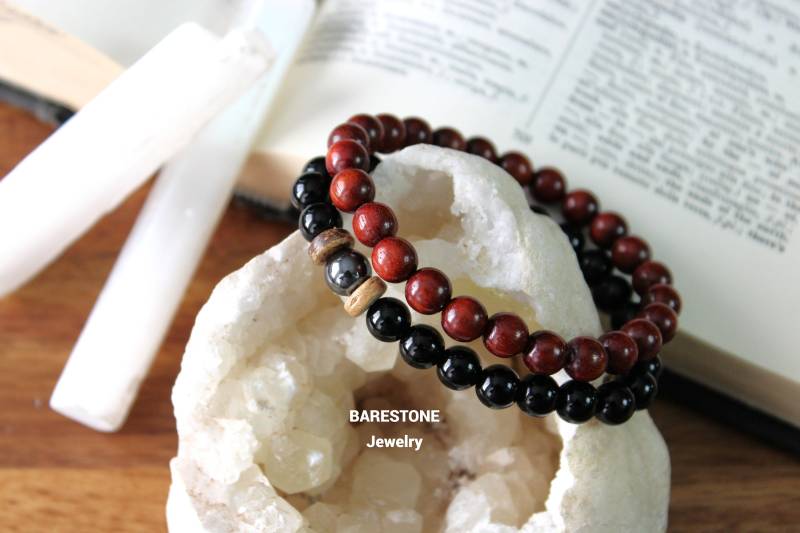 Herren Jaspis & Hämatit Armband Set Erdungsstein Schmuck von BARESTONE
