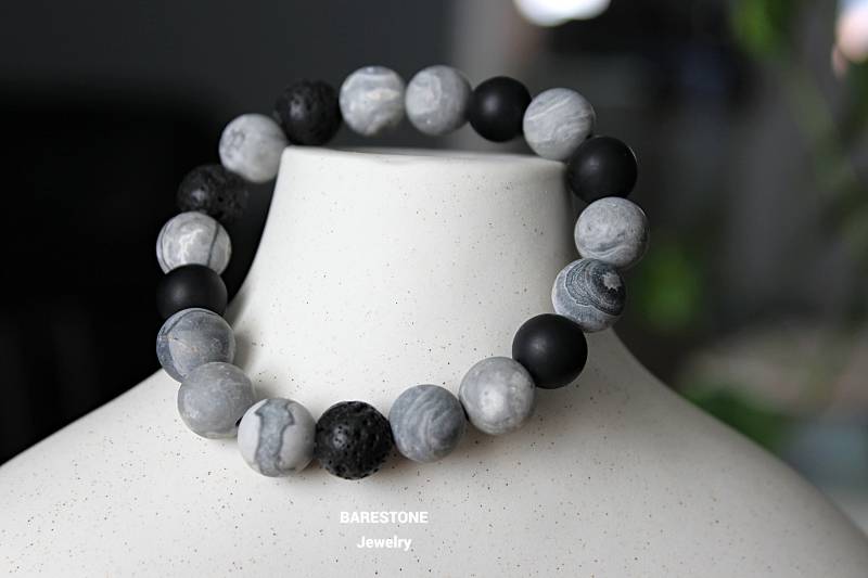 Karten Jaspis & Lavastein Armband Erdung Energie Edelstein Diffusor von BARESTONE