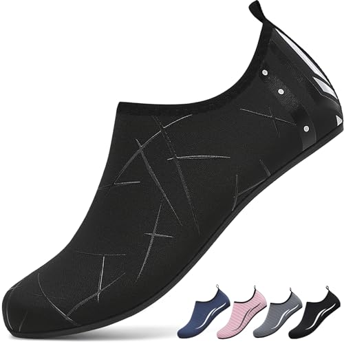 BARFULKER Badeschuhe Damen Herren Wasserschuhe Neopren Schwimmschuhe Strandschuhe Schnell Trocknend Aquaschuhe rutschfest Leicht BarfußSchuhe,Schwarz 45 EU von BARFULKER