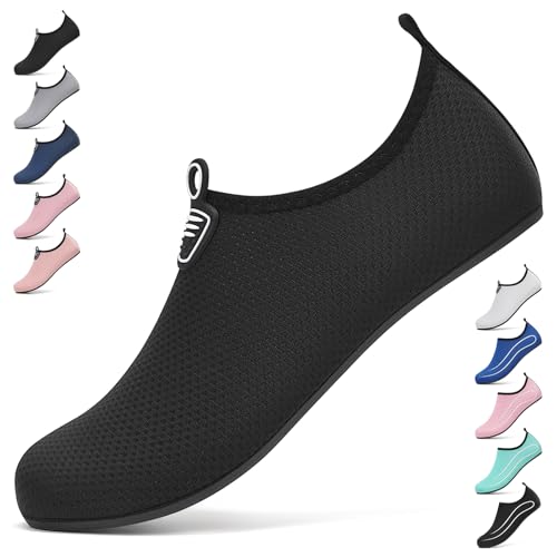 Badeschuhe Damen Herren Wasserschuhe Neoprenschuhe Strandschuhe Aquaschuhe Schwimmschuhe Wassersportschuhe Barfuß Schuhe Leicht Hausschuhe. Schwarz,45 EU von BARFULKER