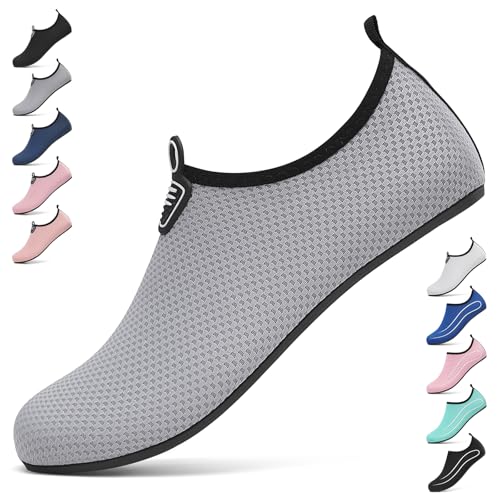 Badeschuhe Damen Herren Wasserschuhe Neoprenschuhe Strandschuhe Aquaschuhe Surfschuhe Schwimmschuhe Wassersportschuhe Barfuß Schuhe Leicht Hausschuhe. Grau, 38 EU von BARFULKER