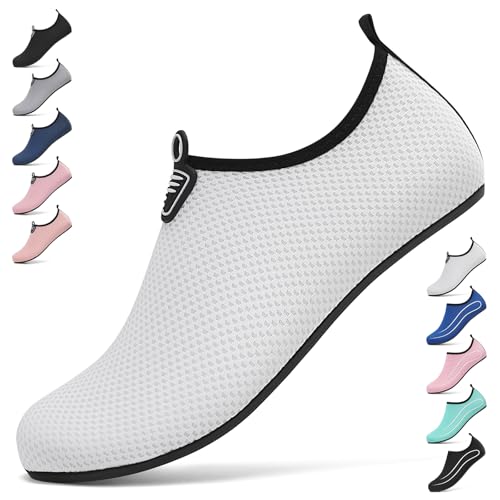 Badeschuhe Damen Herren Wasserschuhe Neoprenschuhe Strandschuhe Aquaschuhe Surfschuhe Schwimmschuhe Wassersportschuhe Barfuß Schuhe Leicht Hausschuhe. Weiß, 44 EU von BARFULKER