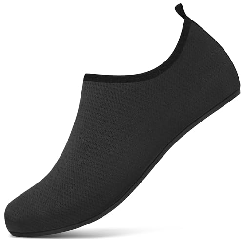 BARFULKER Badeschuhe Damen Herren Wasserschuhe Schnell Trocknend Schwimmschuhe Leicht Aquaschuhe rutschfeste Strandschuhe Surfschuhe Barfußschuhe für Männer Frauen Beach Pool, Schwarz 42/43 EU von BARFULKER