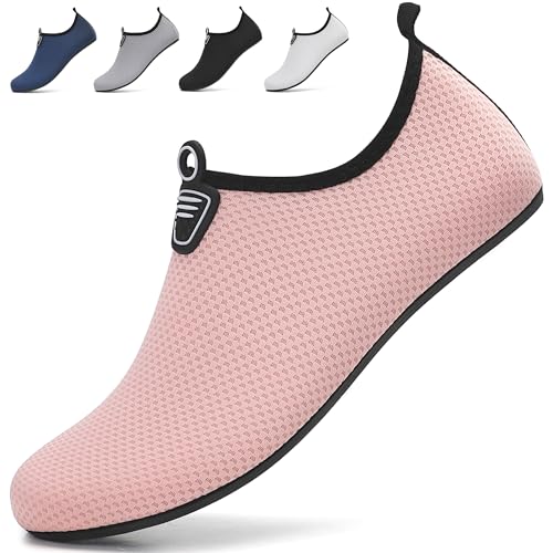 BARFULKER Badeschuhe Damen Herren Wasserschuhe Schwimmschuhe - Leicht Aquaschuhe Schnell Trocknend Strandschuhe Surfschuhe für Sport Yoga Schnorcheln, Rosa, 40 EU von BARFULKER