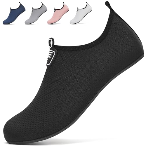 BARFULKER Badeschuhe Damen Herren Wasserschuhe Schwimmschuhe - Unisex Leicht Aquaschuhe Schnell Trocknend Strandschuhe Surfschuhe für Beach Pool Surfen Yoga, Schwarz, 35 EU von BARFULKER