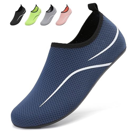 BARFULKER Badeschuhe Damen Herren Wasserschuhe Schwimmschuhe - Unisex Schnell Trocknend Aquaschuhe Leicht Strandschuhe Surfschuhe für Beach Pool Surfen Yoga, Dunkelblau, 44 EU von BARFULKER