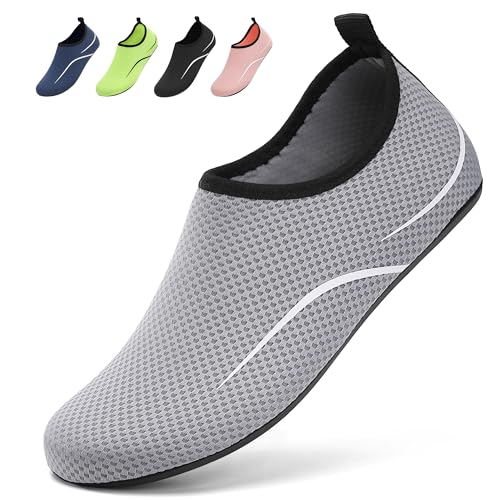 BARFULKER Badeschuhe Damen Herren Wasserschuhe Schwimmschuhe - Unisex Schnell Trocknend Aquaschuhe Leicht Strandschuhe Surfschuhe für Beach Pool Surfen Yoga, Grau, 36 EU von BARFULKER