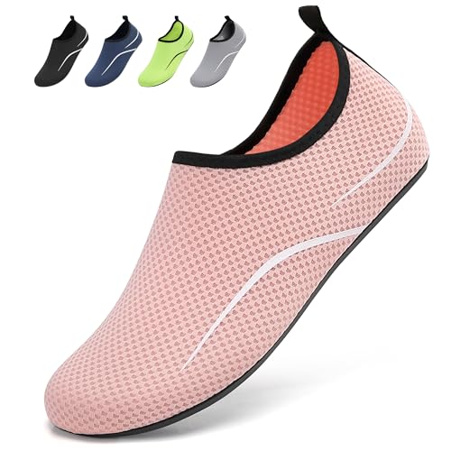 BARFULKER Badeschuhe Damen Herren Wasserschuhe Schwimmschuhe - Unisex Schnell Trocknend Aquaschuhe Leicht Strandschuhe Surfschuhe für Beach Pool Surfen Yoga, Rosa, 42 EU von BARFULKER