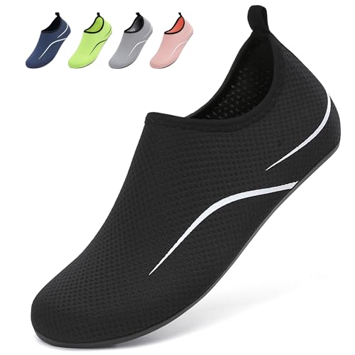 BARFULKER Badeschuhe Damen Herren Wasserschuhe Schwimmschuhe - Unisex Schnell Trocknend Aquaschuhe Leicht Strandschuhe Surfschuhe für Beach Pool Surfen Yoga, Schwarz, 47 EU von BARFULKER