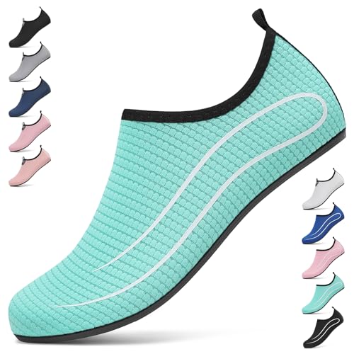 Badeschuhe Damen Wasserschuhe Herren Neoprenschuhe Strandschuhe Aquaschuhe Surfschuhe Schwimmschuhe Wassersportschuhe Barfuß Schuhe Leicht Hausschuhe. Grün, 44 EU von BARFULKER