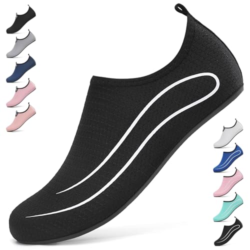 BARFULKER Badeschuhe Damen Wasserschuhe Herren Neoprenschuhe Strandschuhe Aquaschuhe Surfschuhe Schwimmschuhe Wassersportschuhe Leicht Hausschuhe. Schwarz,40 EU von BARFULKER