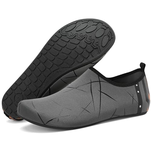 BARFULKER Badeschuhe Herren Damen Wasserschuhe Neopren Schwimmschuhe Strandschuhe Schnell Trocknend Aquaschuhe rutschfest Leicht BarfußSchuhe,Dunkelgrau 43 EU von BARFULKER