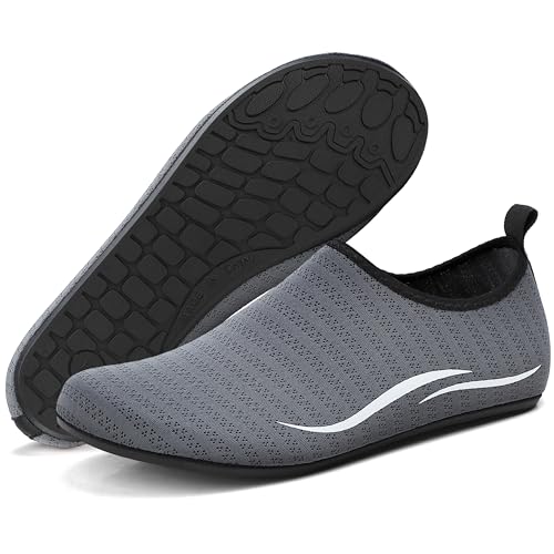 BARFULKER Badeschuhe Herren Damen Wasserschuhe Neopren Schwimmschuhe Strandschuhe Schnell Trocknend Aquaschuhe rutschfest Leicht BarfußSchuhe,Grau 40 EU von BARFULKER