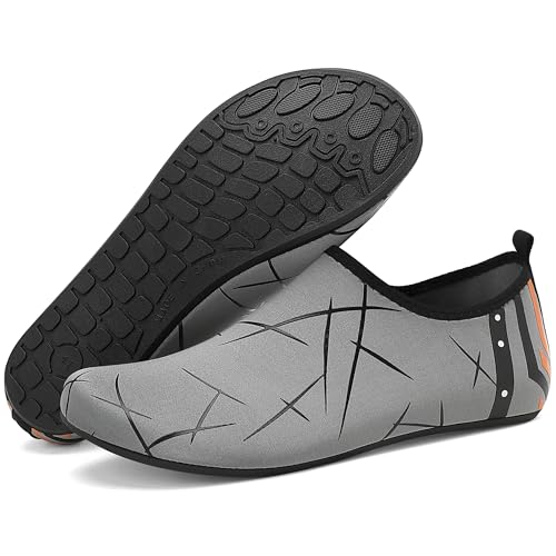 BARFULKER Badeschuhe Herren Damen Wasserschuhe Neopren Schwimmschuhe Strandschuhe Schnell Trocknend Aquaschuhe rutschfest Leicht BarfußSchuhe,Hellgrau 47 EU von BARFULKER