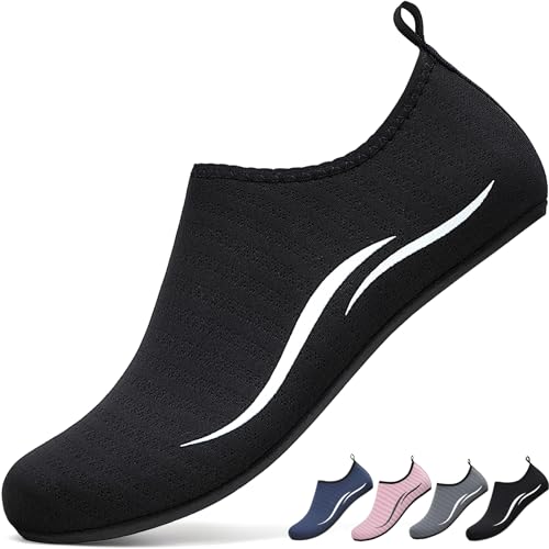BARFULKER Badeschuhe Herren Damen Wasserschuhe Neopren Schwimmschuhe Strandschuhe Schnell Trocknend Aquaschuhe rutschfest Leicht BarfußSchuhe,Schwarz 43 EU von BARFULKER