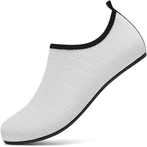 BARFULKER Badeschuhe Herren Damen Wasserschuhe Neopren Schwimmschuhe Strandschuhe Schnell Trocknend Aquaschuhe rutschfest Leicht BarfußSchuhe,Weiß 34 EU von BARFULKER