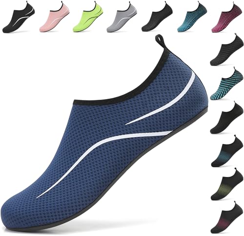 BARFULKER Wasserschuhe Damen Herren Badeschuhe Schwimmschuhe Schnell Trocknend Aquaschuhe rutschfeste Strandschuhe Surfschuhe Barfußschuhe Beach Pool Unisex, Dunkelblau 43 EU von BARFULKER