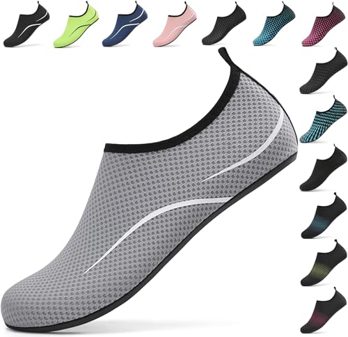 BARFULKER Wasserschuhe Damen Herren Badeschuhe Schwimmschuhe Schnell Trocknend Aquaschuhe rutschfeste Strandschuhe Surfschuhe Barfußschuhe Beach Pool Unisex, Grau 46 EU von BARFULKER