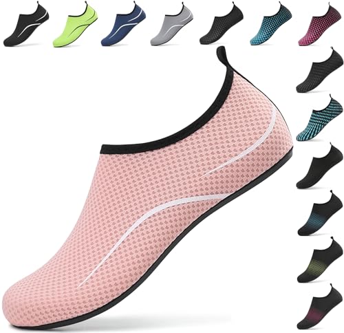 BARFULKER Badeschuhe Wasserschuhe Leicht Damen Schwimmschuhe Herren Schnell Trocknend Aquaschuhe rutschfeste Strandschuhe Surfschuhe Barfußschuhe für Männer Frauen Beach Pool, Rosa 36 EU von BARFULKER