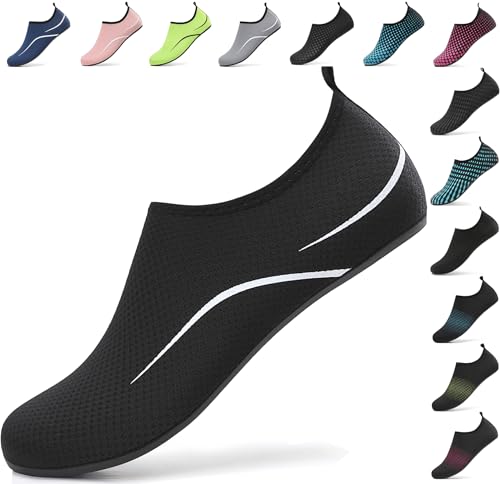 BARFULKER Wasserschuhe Damen Herren Badeschuhe Schwimmschuhe Schnell Trocknend Aquaschuhe rutschfeste Strandschuhe Surfschuhe Barfußschuhe Beach Pool Unisex, Schwarz 44 EU von BARFULKER