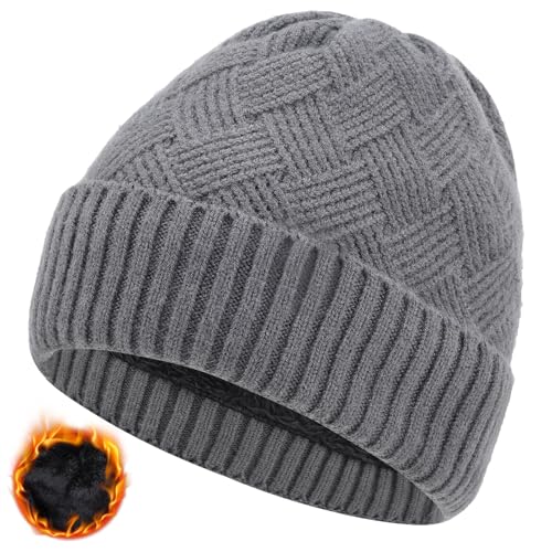 Beanie Mütze Damen Herren, Winter Beanie Mütze Warme Wintermütze Thermo Dehnbare Strickmützen Bequem Wollmütze Winddichte Laufmützen Warmem Futter Geschenk Unisex(Grau) von BARFULKER