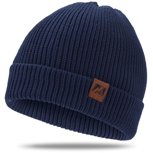 BARFULKER Beanie Mütze Damen Herren, Winter Warm Strickmütze Wintermützen Thermo Laufmützen Dehnbare Weiche Wollmütze mit Bündchen und Dickem Warmem Futter Geschenk Unisex,Blau von BARFULKER