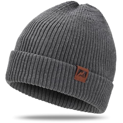BARFULKER Beanie Mütze Damen Herren, Winter Warm Strickmütze Wintermützen Thermo Laufmützen Dehnbare Weiche Wollmütze mit Bündchen und Dickem Warmem Futter Geschenk Unisex,Grau von BARFULKER